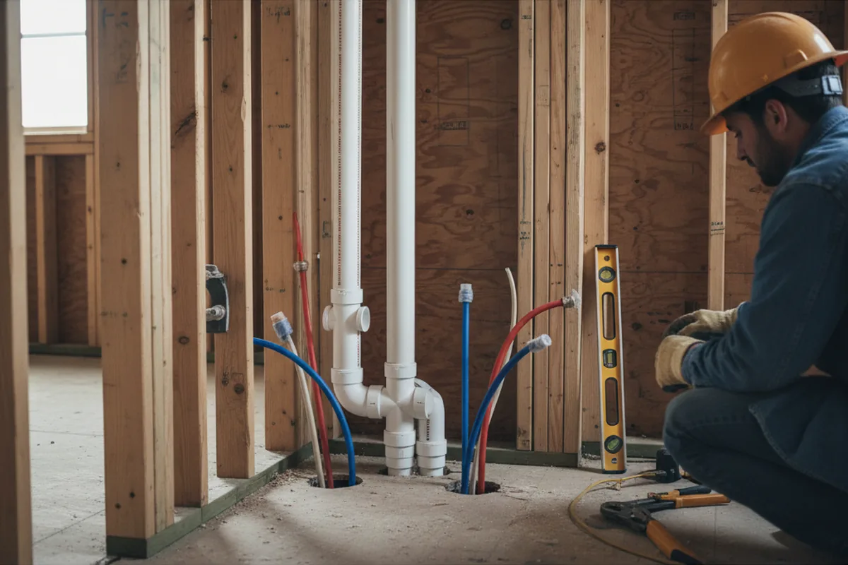 Drain and supply rough-in during Sump Pump Repair in Lytle Creek